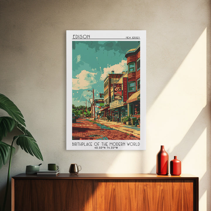 Edison Travel Poster, Canvas Print, Travel Wall Art, City Wall Art, Home Decor, Travel Wall Decor, Fine Art Print, City Illustration