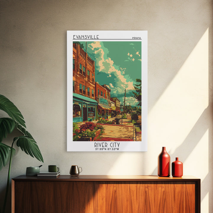 Evansville Travel Poster, Framed Canvas Print, Vintage Travel Print, City Wall Art, Travel Print, Vintage Posters, City Illustration