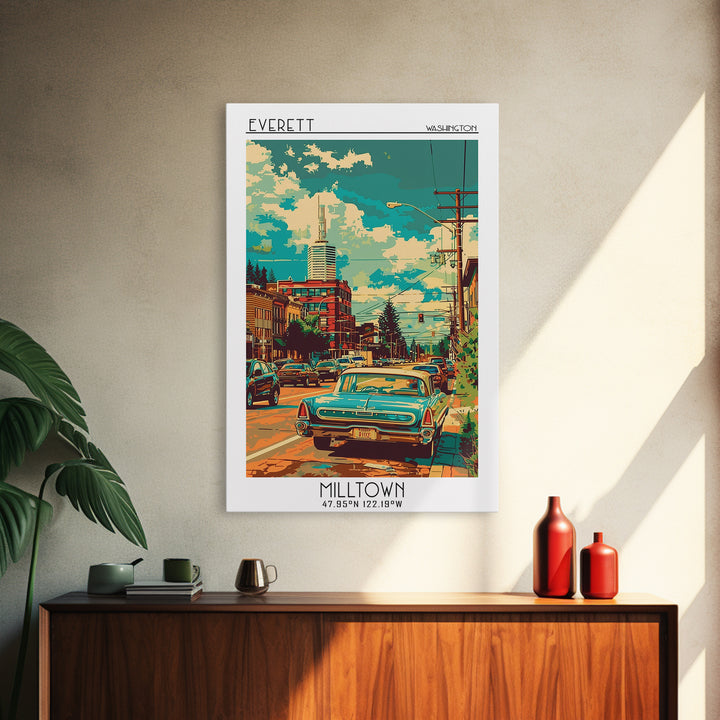 Everett Travel Poster, Framed Canvas Print, Travel Wall Art, City Wall Art, City Travel Poster, Vintage Travel Print, Vintage Travel