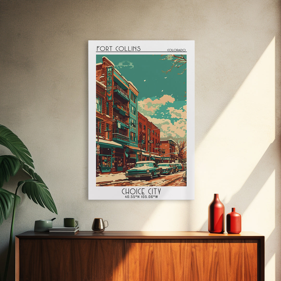 Fort Collins Travel Poster, Framed Canvas Print, Poster Print, Travel Wall Art, Vintage Travel Print, Living Room Wall Art, Wall Art