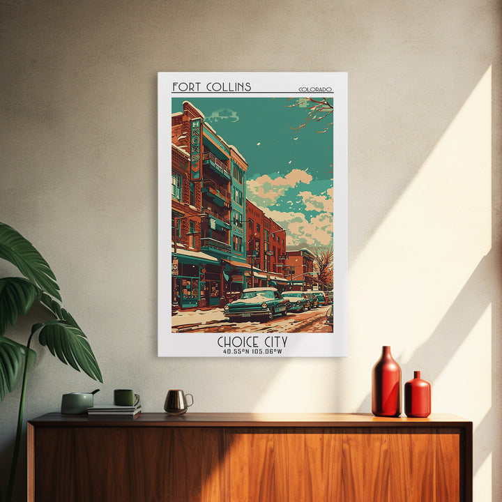 Fort Collins Travel Poster, Framed Canvas Print, Poster Print, Travel Wall Art, Vintage Travel Print, Living Room Wall Art, Wall Art