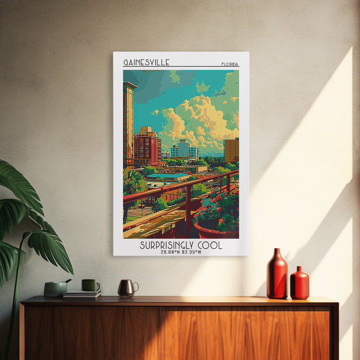 Gainesville Travel Poster, Canvas Print, Retro Wall Art, Travel Print, City Wall Art, City Illustration, Travel Decor, Landscape Art
