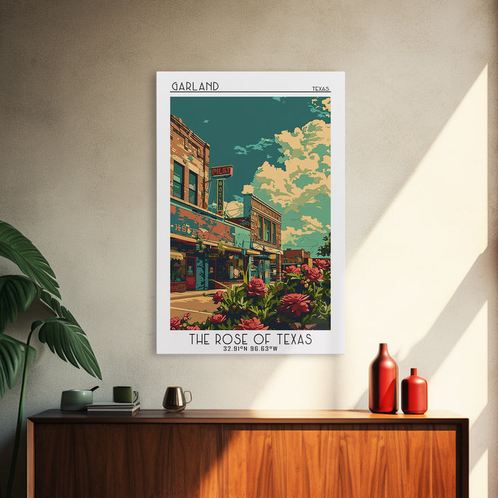 Garland Travel Poster, Canvas Print, Retro Travel Poster, City Wall Art, Travel Wall Decor, Retro Travel Print, Living Room Wall Art