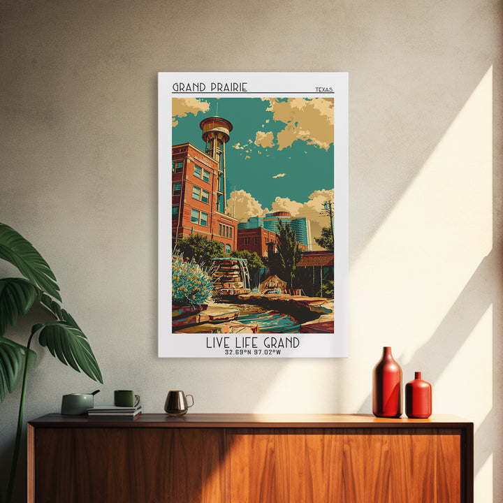 Grand Prairie Travel Poster, Framed Canvas Print, Retro Wall Art, Travel Print, Vintage City Poster, Gallery Wall Set, City Wall Art