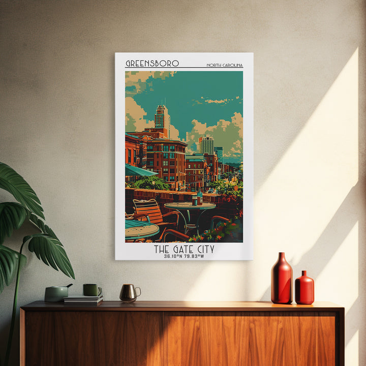 Greensboro Travel Poster, Framed Canvas Print, Retro Wall Art, Travel Print, Landscape Art, Poster Art, Wall Art, Retro Travel Print