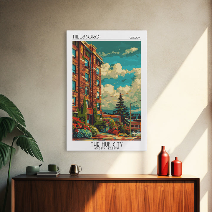 Hillsboro Travel Poster, Framed Canvas Print, City Travel Poster, Vintage City Poster, Wanderlust Gift, Travel Print, City Art Print
