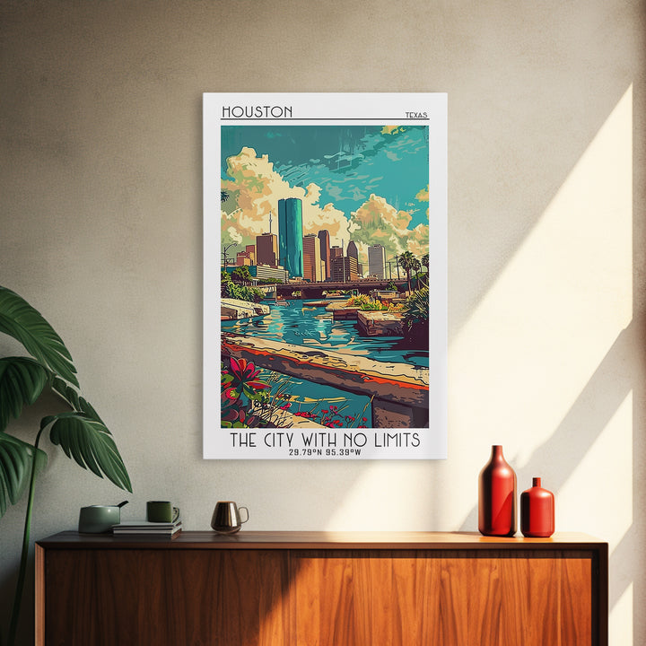 Houston Travel Poster, Canvas Print, City Travel Poster, Travel Wall Art, Art Print, Travel Print, Retro Travel Print, Landscape Art