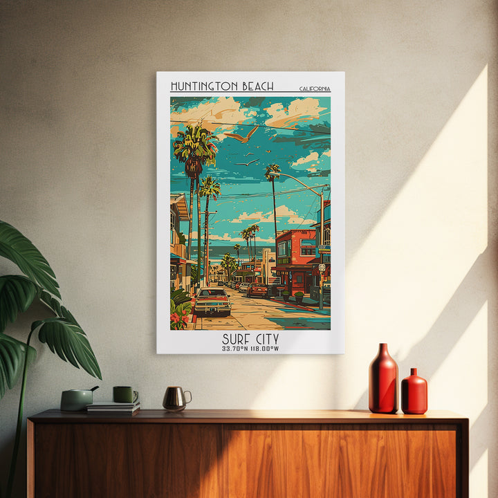Huntington Beach Travel Poster, Canvas Print, City Travel Poster, Travel Wall Art, Travel Art Print, Home Office Decor, Poster Print