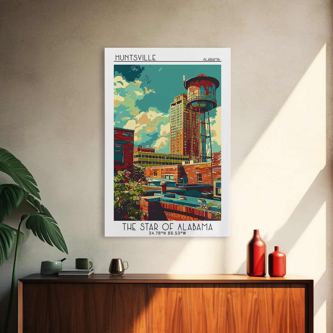Huntsville Travel Poster, Canvas Print, Poster Print, Travel Wall Art, Travel Wall Decor, Wall Art, Travel Print, Retro Travel Print