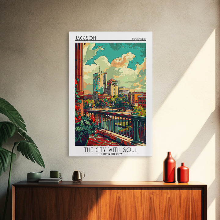 Jackson Travel Poster, Framed Canvas Print, City Travel Poster, Vintage City Poster, Landscape Art, Vintage Poster, Travel Art Print
