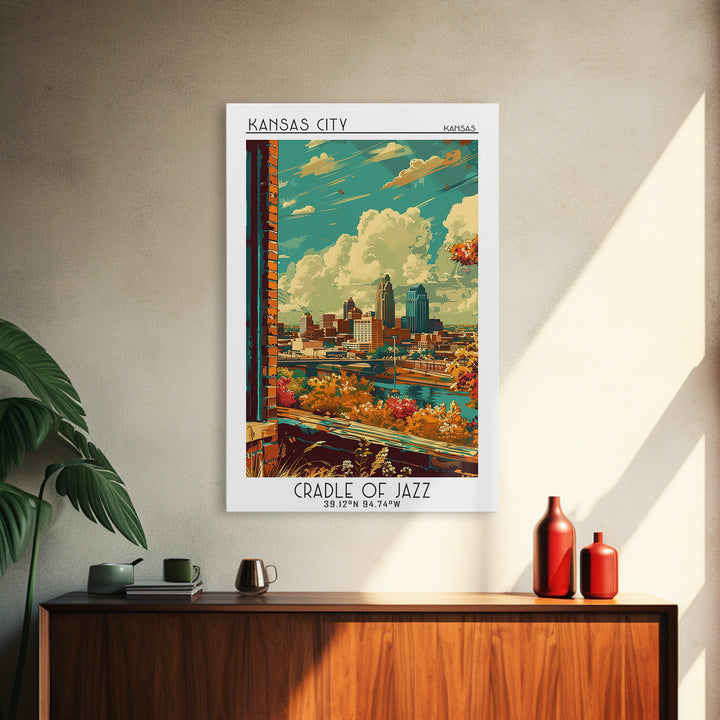 Kansas City Travel Poster, Canvas Print, City Travel Poster, Travel Wall Art, Vintage Travel, Mid Century Wall Art, Travel Art Print