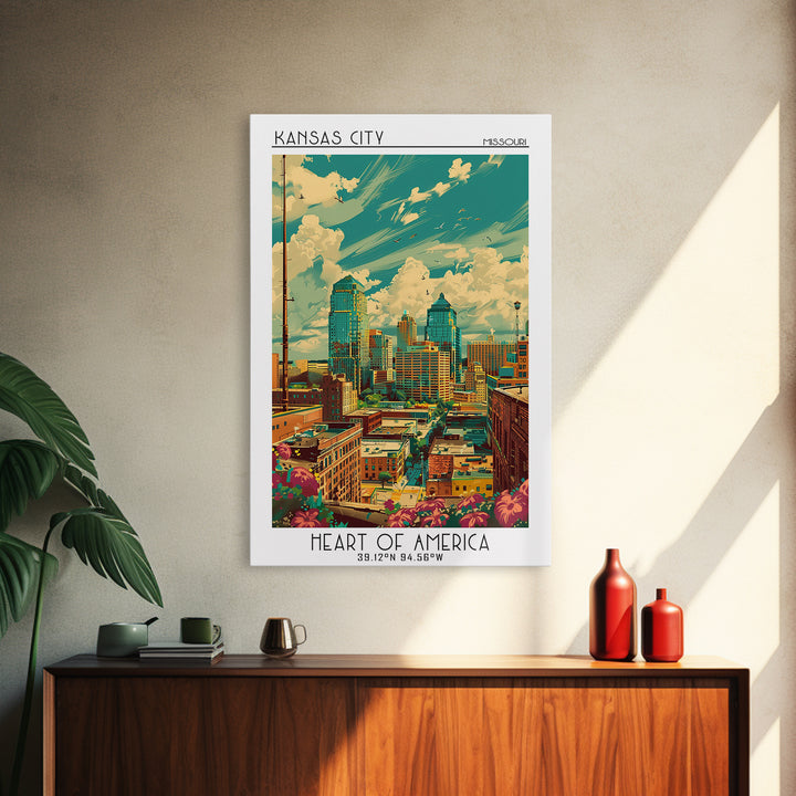 Kansas City Missouri Travel Poster, Canvas Print, City Art Print, Travel Wall Art, Landscape Art, Vintage Travel, City Travel Poster
