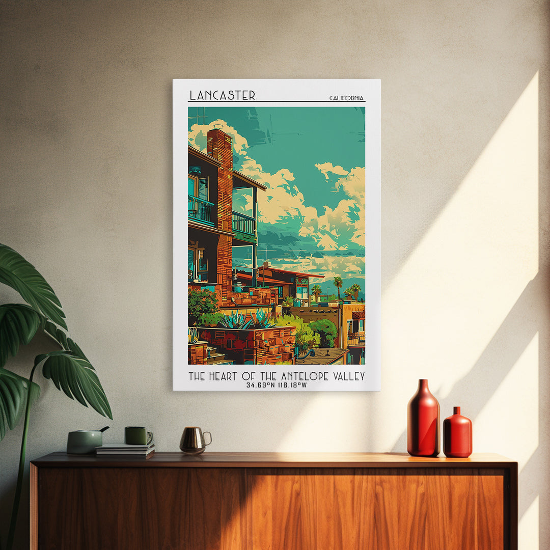 Lancaster Travel Poster, Framed Canvas Print, Vintage Travel Print, City Wall Art, Landscape Art, Minimalist Poster, Travel Wall Art