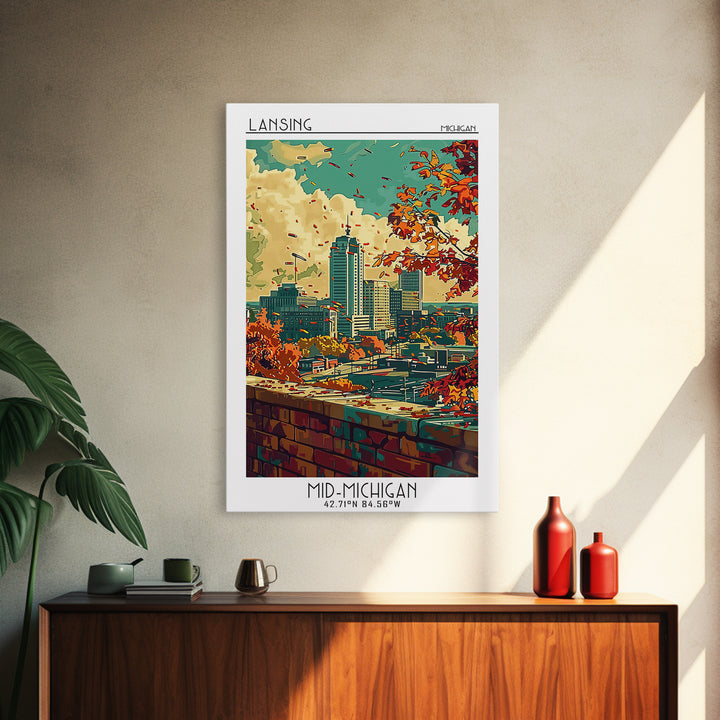 Lansing Travel Poster, Canvas Print, City Travel Poster, Vintage City Poster, Living Room Wall Art, Landscape Art, City Illustration