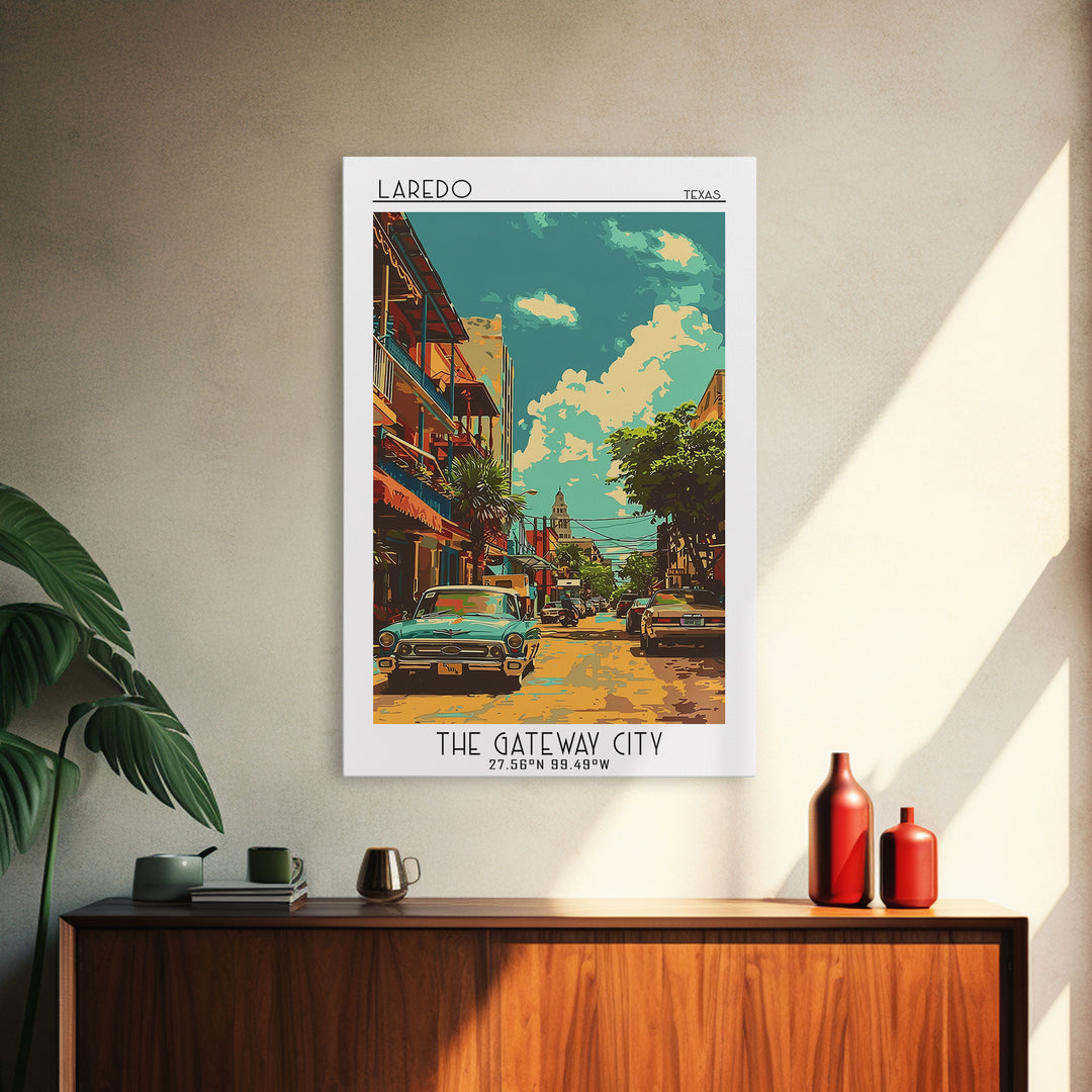 Laredo Travel Poster, Framed Canvas Print, City Art Print, Travel Wall Art, Wanderlust Gift, Home Office Decor, Watercolor Cityscape