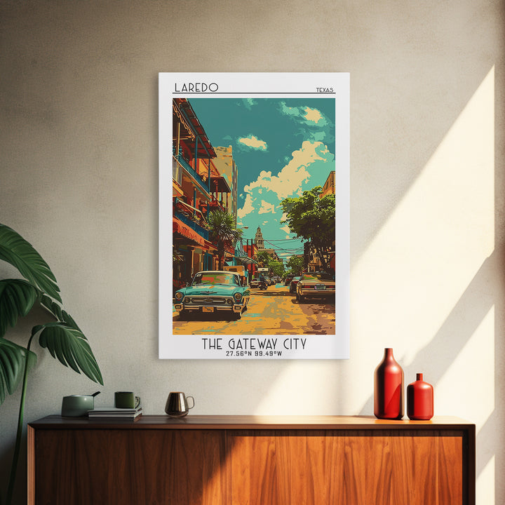 Laredo Travel Poster, Framed Canvas Print, City Art Print, Travel Wall Art, Wanderlust Gift, Home Office Decor, Watercolor Cityscape