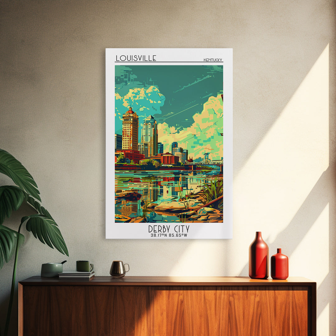 Louisville Travel Poster, Framed Canvas Print, City Travel Poster, Travel Wall Decor, City Art Print, Wall Art, Watercolor Cityscape