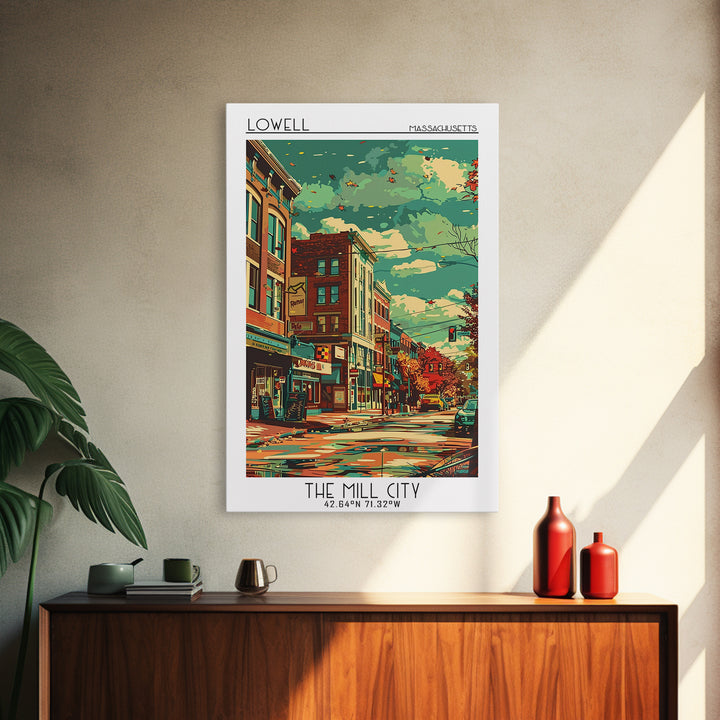 Lowell Travel Poster, Framed Canvas Print, Travel Art Print, Modern Wall Decor, Wall Art, Art Print, Travel Decor, Home Office Decor