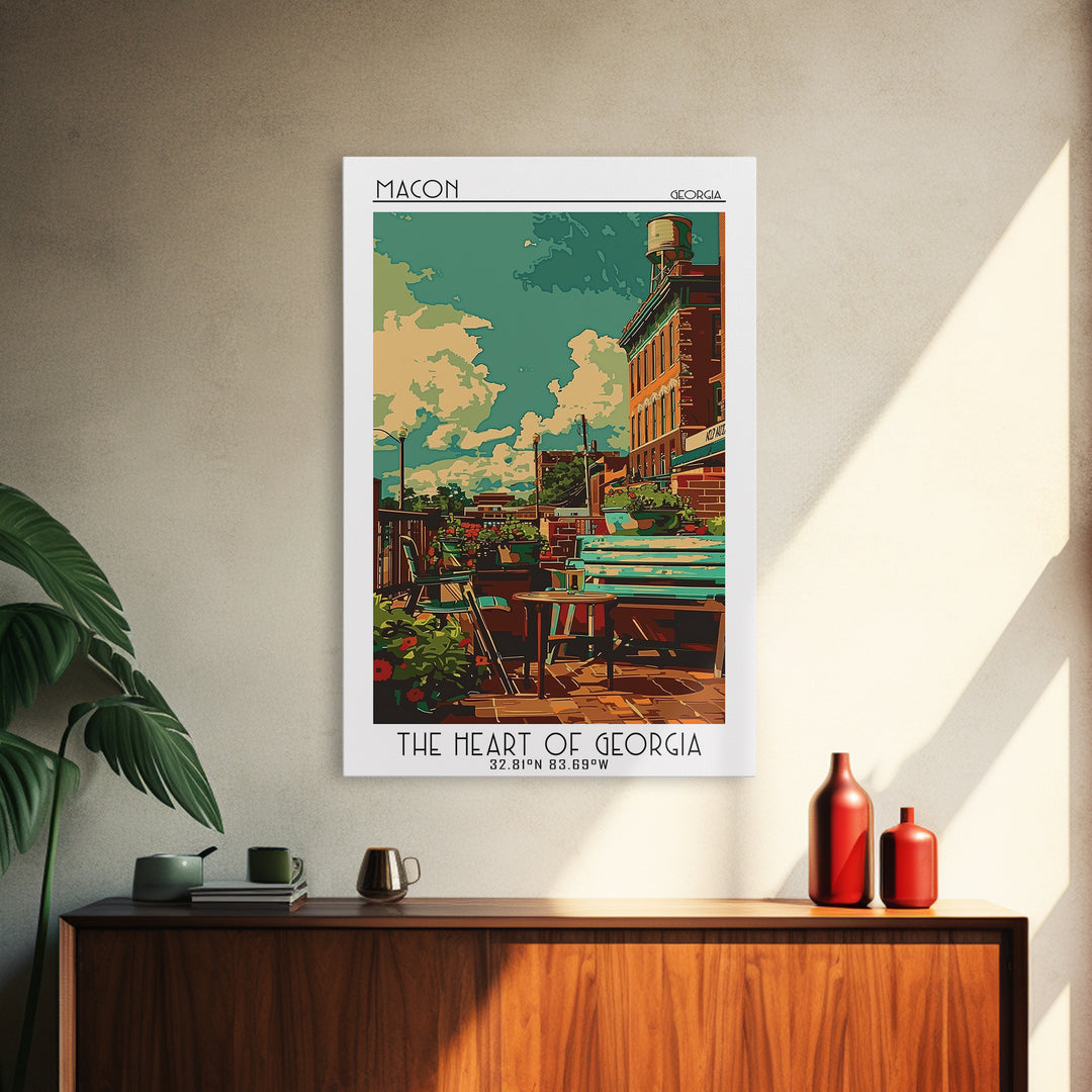 Macon Travel Poster, Canvas Print, City Travel Poster, Travel Wall Decor, Living Room Wall Art, Watercolor Cityscape, Retro Wall Art