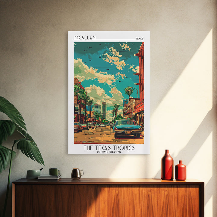 McAllen Travel Poster, Framed Canvas Print, Travel Art Print, Modern Wall Decor, City Illustration, Gallery Wall Set, Fine Art Print