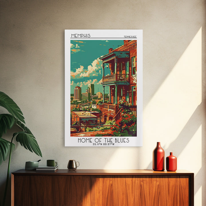 Memphis Travel Poster, Framed Canvas Print, Travel Prints, Landscape Art, City Travel Poster, City Illustration, Vintage City Poster
