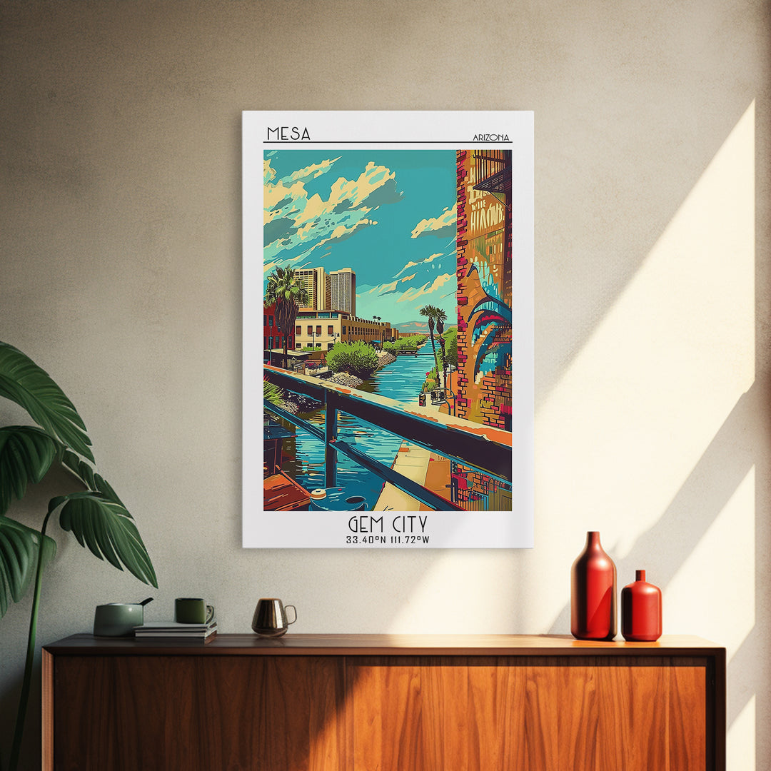 Mesa Travel Poster, Framed Canvas Print, Vintage Travel Print, City Wall Art, Fine Art Print, Minimalist Poster, Retro Travel Poster