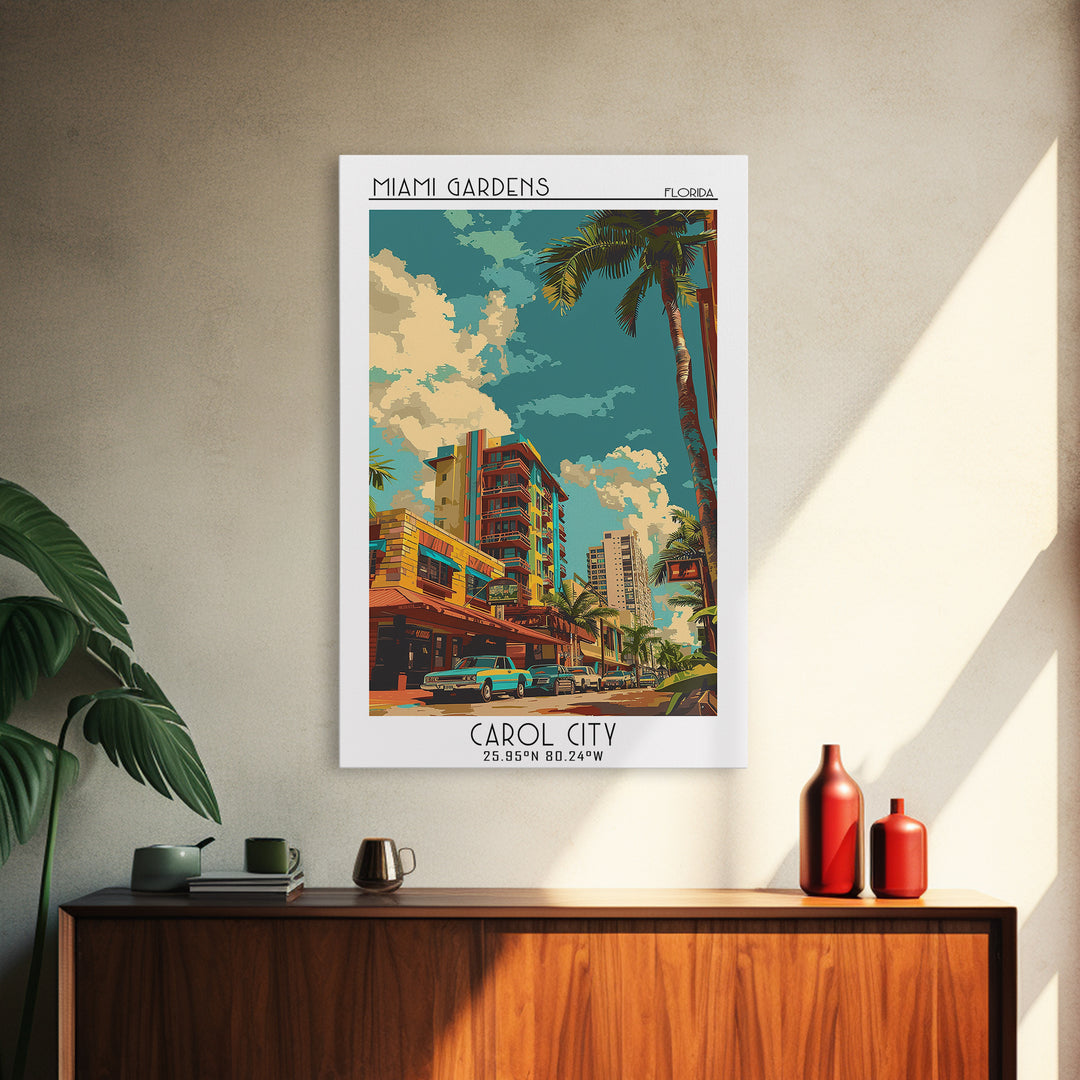 Miami Gardens Travel Poster, Canvas Print, Vintage Travel Print, City Wall Art, Vintage City Poster, City Illustration, Travel Print