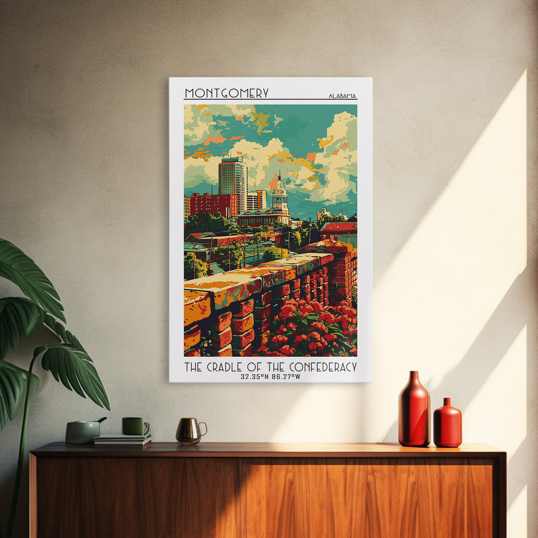 Montgomery Travel Poster, Framed Canvas Print, City Travel Poster, Travel Wall Art, Landscape Art, Fine Art Print, City Illustration