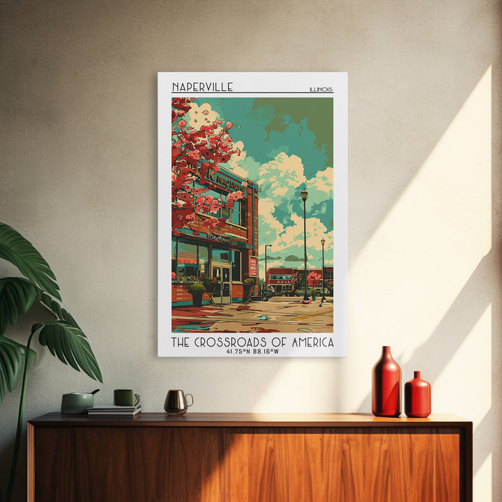 Naperville Travel Poster, Canvas Print, Retro Travel Poster, City Wall Art, City Art Print, Retro Travel Print, Living Room Wall Art