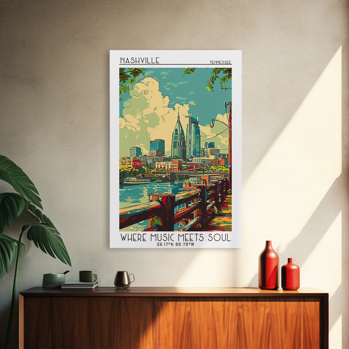 Nashville Travel Poster, Framed Canvas Print, Vintage Travel Print, City Wall Art, Living Room Wall Art, Poster Art, Vintage Posters