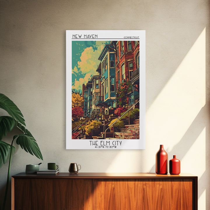 New Haven Travel Poster, Canvas Print, City Travel Poster, Vintage City Poster, Landscape Art, Travel Wall Art, Mid Century Wall Art