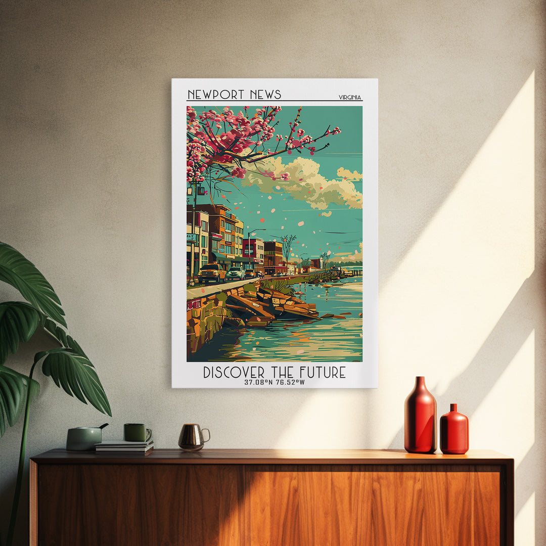Newport News Travel Poster, Framed Canvas Print, Travel Prints, Landscape Art, City Travel Poster, Vintage Travel Art, City Wall Art