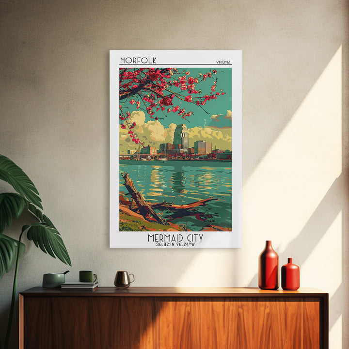 Norfolk Travel Poster, Framed Canvas Print, City Travel Poster, Travel Wall Art, Living Room Wall Art, Home Office Decor, Poster Art