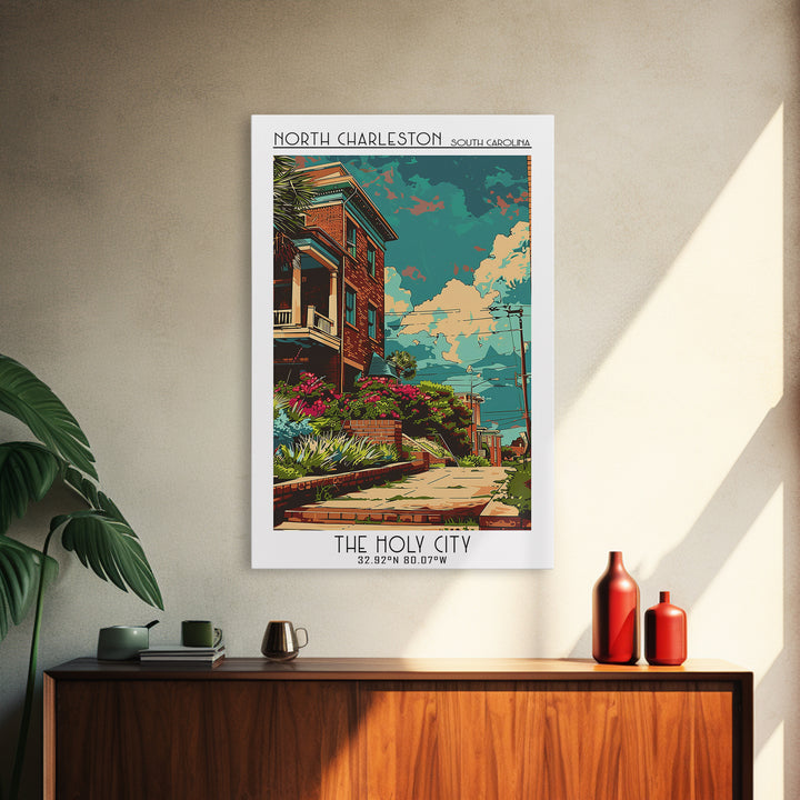 North Charleston Travel Poster, Framed Canvas Print, Travel Wall Art, City Wall Art, Travel Prints, Poster Art, Vintage Travel Print
