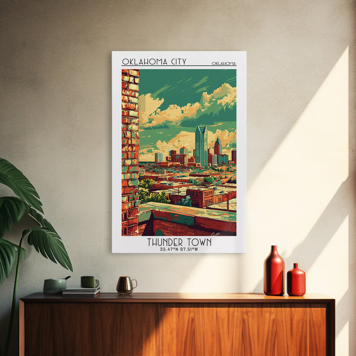 Oklahoma City Travel Poster, Framed Canvas Print, Retro Travel Poster, City Wall Art, Wanderlust Gift, Travel Prints, City Art Print