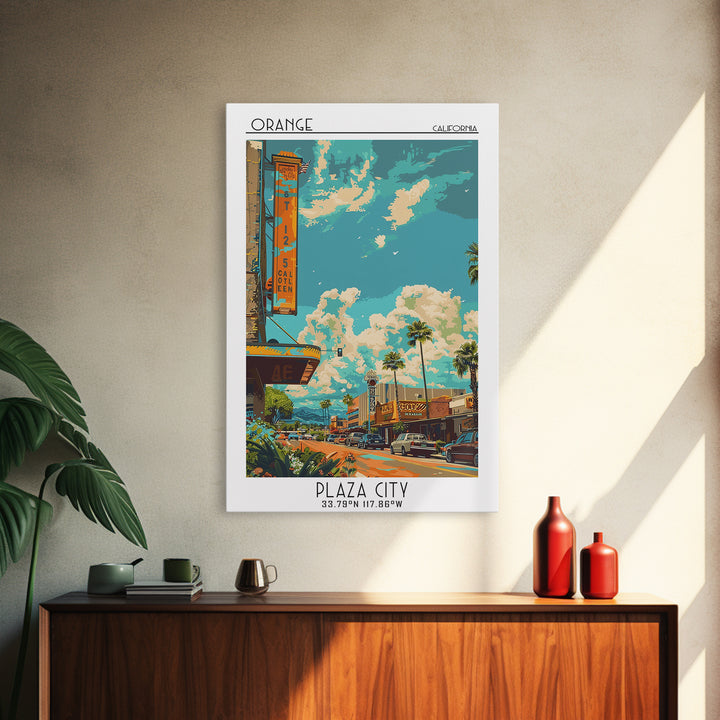 Orange Travel Poster, Canvas Print, Retro Wall Art, Travel Print, Wall Art, Home Decor, Art Print, Fine Art Print, City Illustration