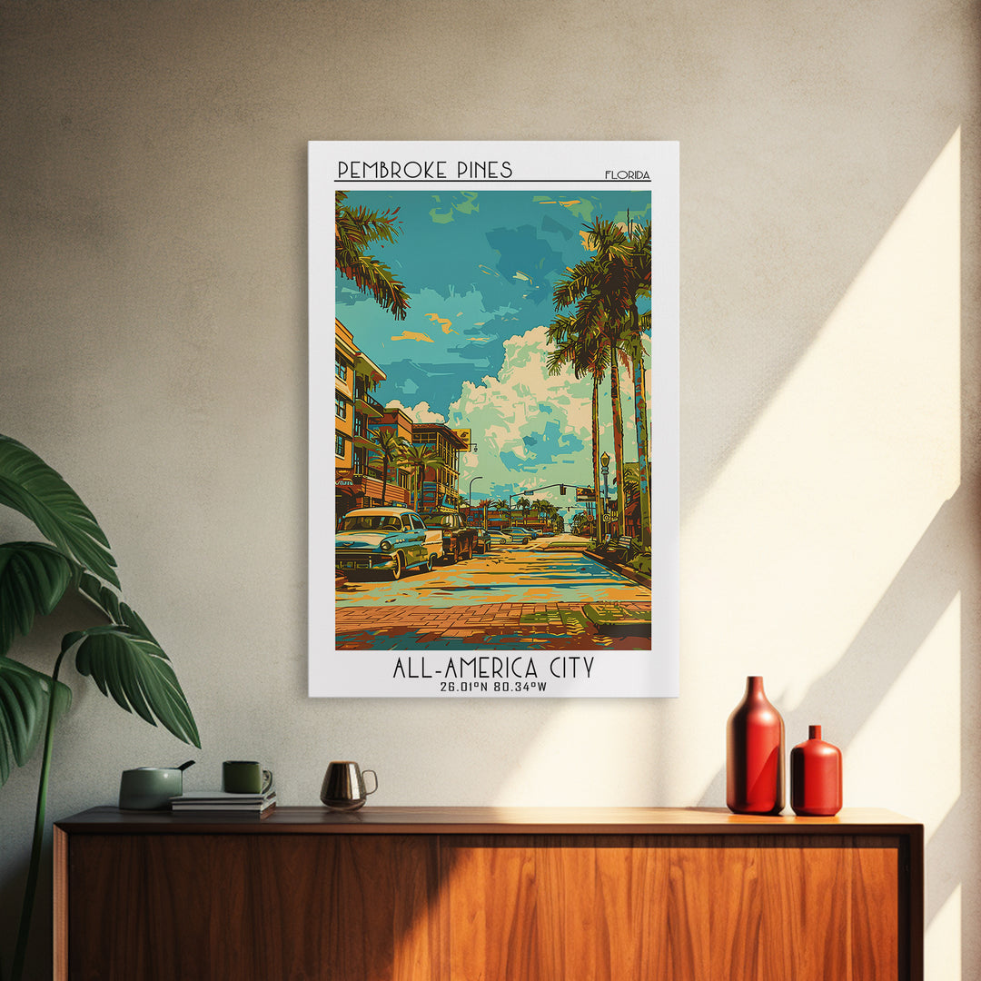 Pembroke Pines Travel Poster, Framed Canvas Print, Vintage Travel Print, City Wall Art, Retro Wall Art, Fine Art Print, Poster Print