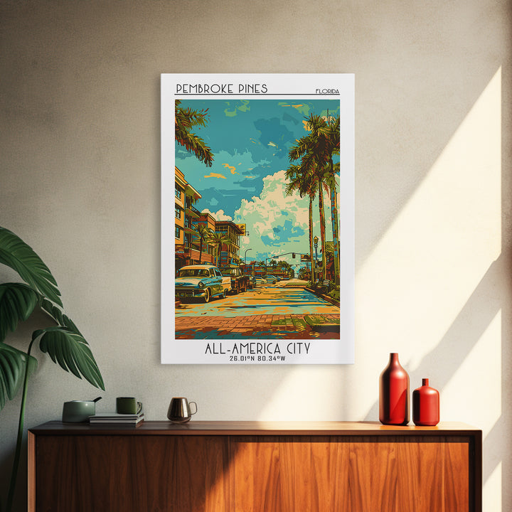 Pembroke Pines Travel Poster, Framed Canvas Print, Vintage Travel Print, City Wall Art, Retro Wall Art, Fine Art Print, Poster Print