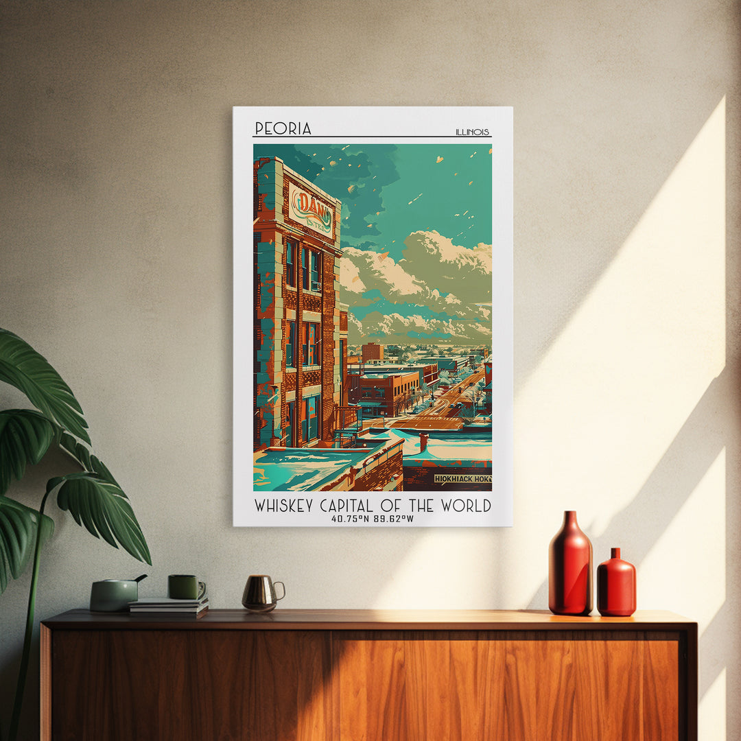 Peoria Illinois Travel Poster, Canvas Print, City Travel Poster, Travel Wall Decor, Retro Travel Poster, Gallery Wall Set, Art Print