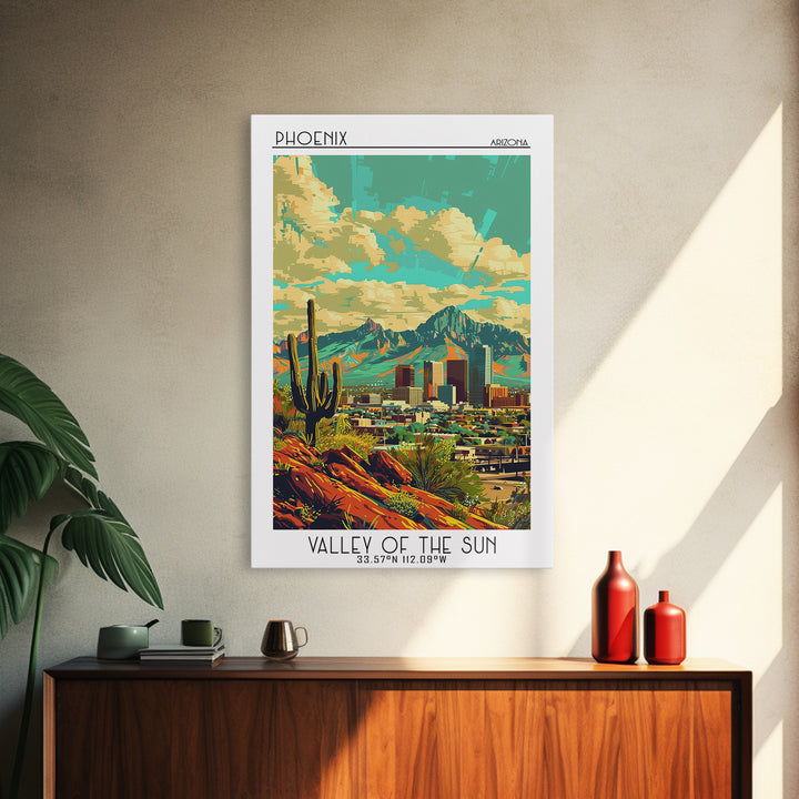 Phoenix Travel Poster, Framed Canvas Print, Vintage Travel Print, City Wall Art, Minimalist Poster, Travel Posters, Travel Art Print