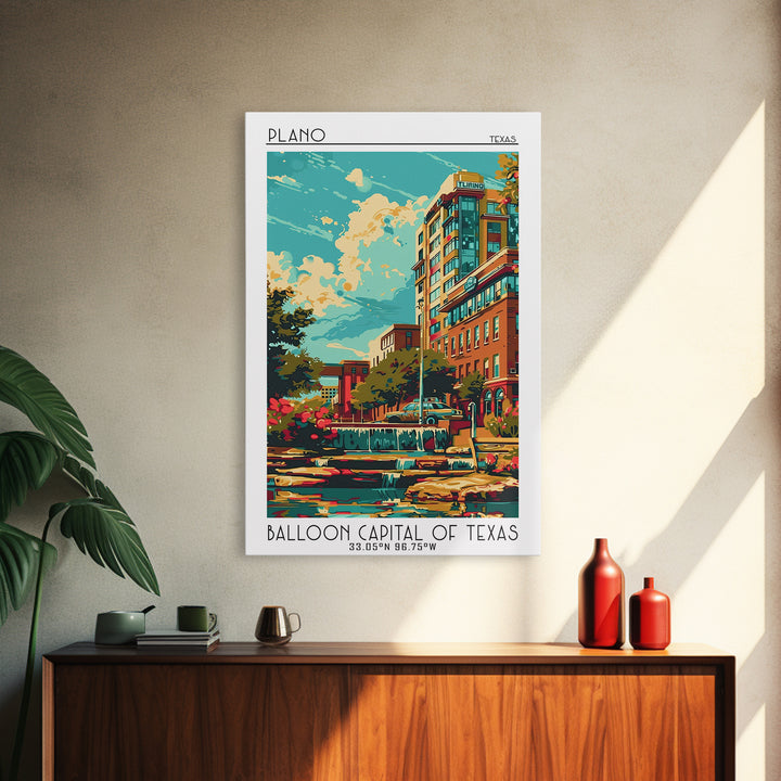 Plano Travel Poster, Canvas Print, Retro Travel Poster, City Wall Art, Travel Decor, Poster Art, Gallery Wall Set, Travel Wall Decor