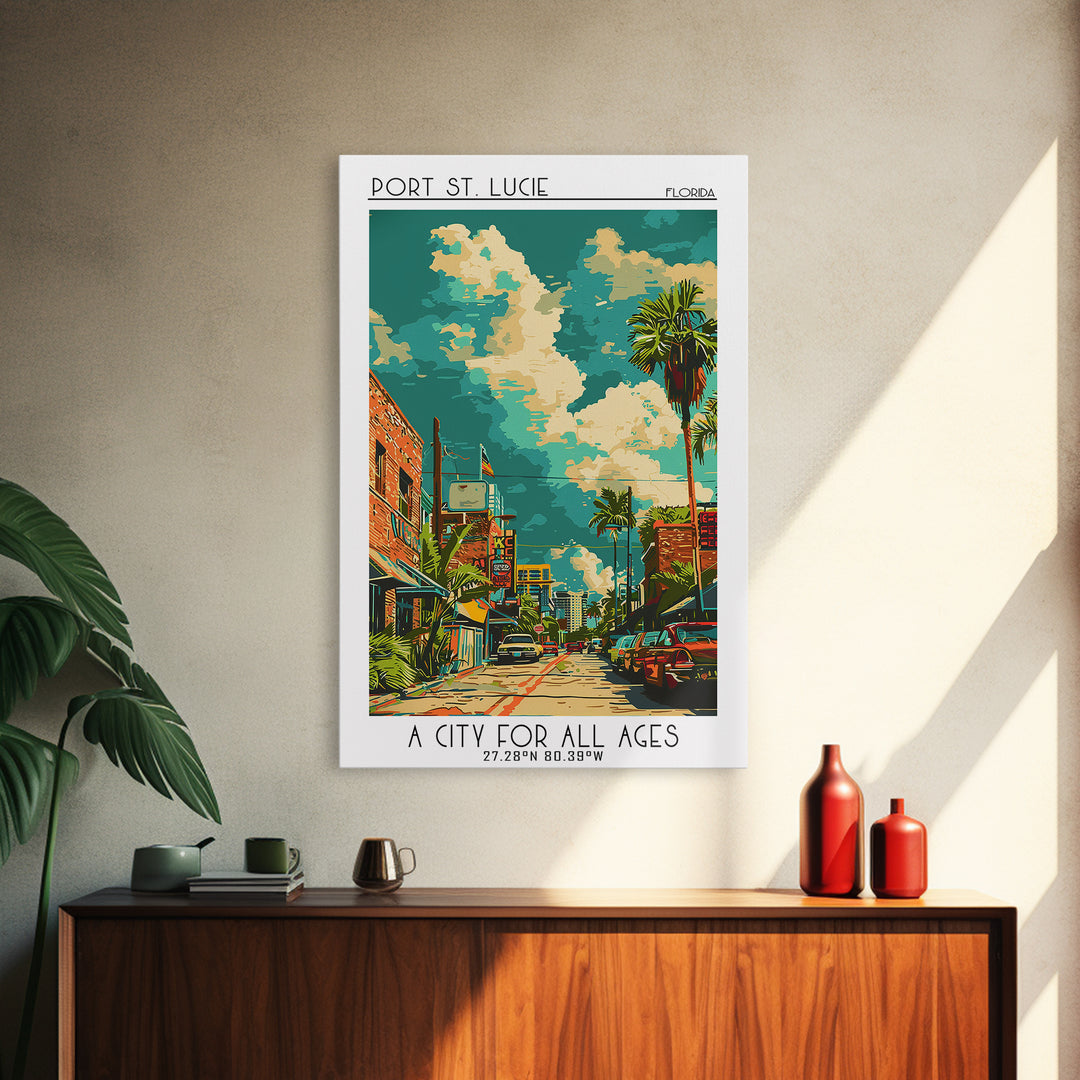 Port St Lucie Travel Poster, Canvas Print, Travel Wall Decor, Minimalist Poster, Living Room Wall Art, Retro Wall Art, City Wall Art