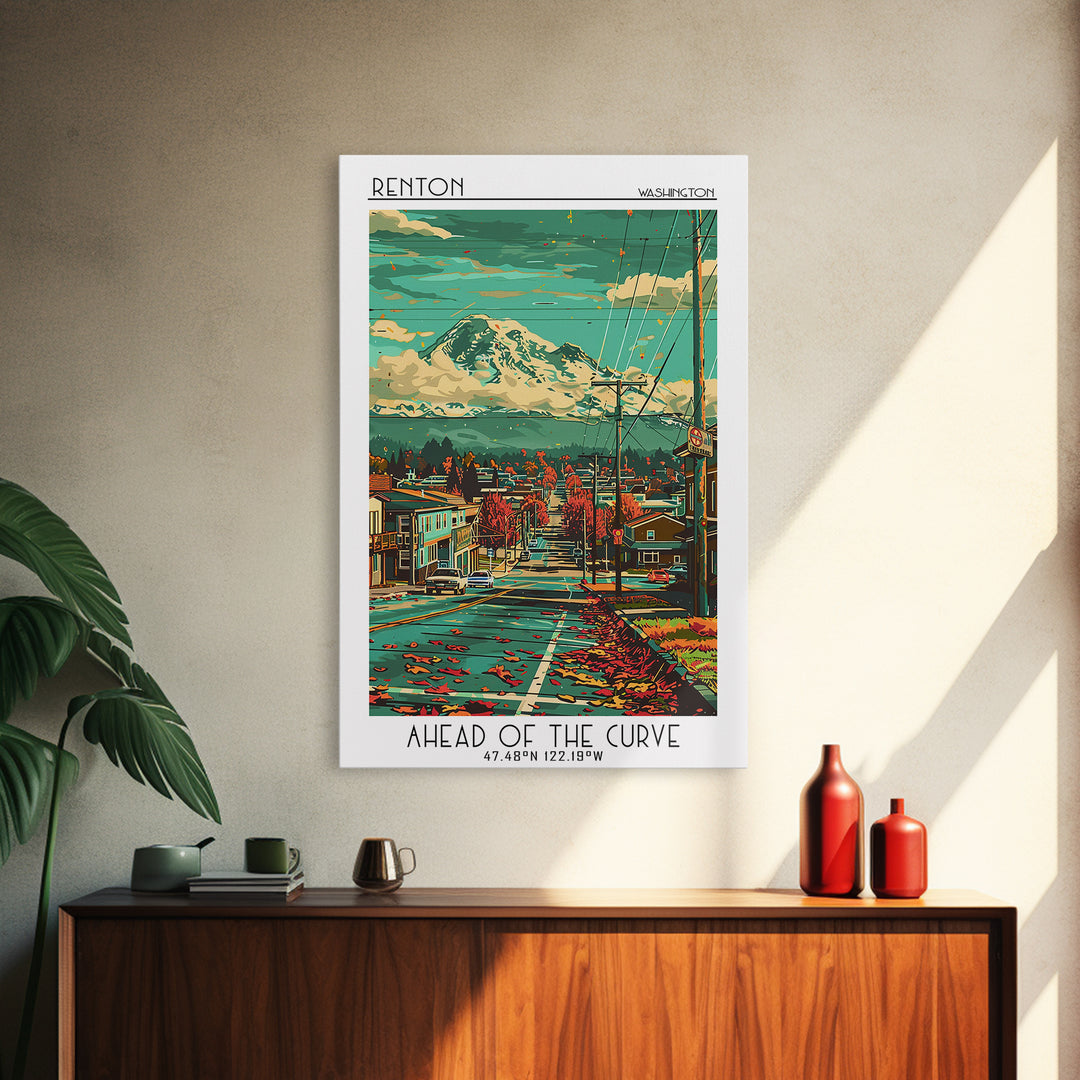 Renton Travel Poster, Framed Canvas Print, Vintage Travel Print, City Wall Art, Retro Wall Art, Vintage Poster, Living Room Wall Art