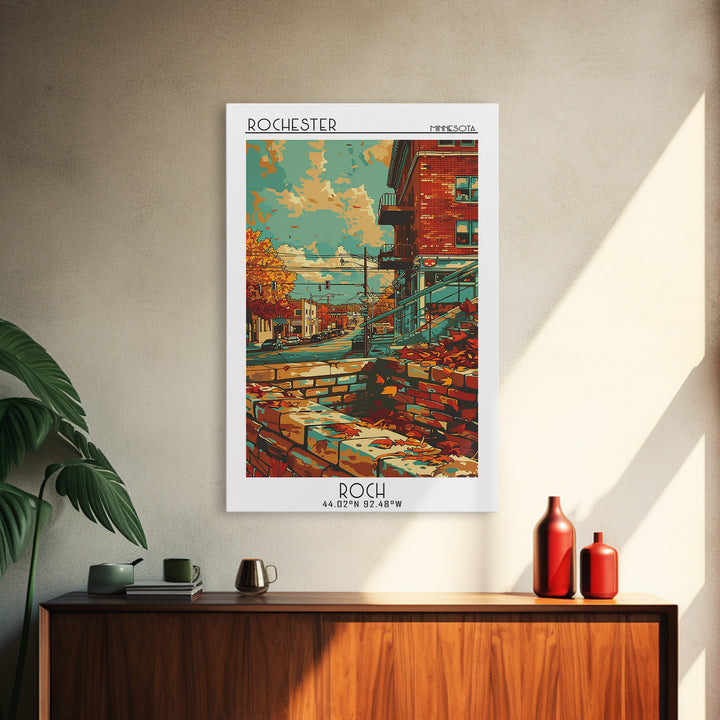 Rochester Travel Poster, Framed Canvas Print, Retro Travel Poster, City Wall Art, Home Office Decor, Art Print, Living Room Wall Art