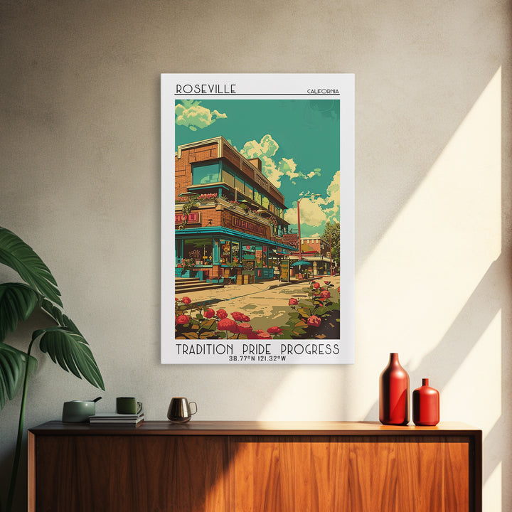 Roseville Travel Poster, Framed Canvas Print, Poster Print, Travel Wall Art, Fine Art Print, Mid Century Wall Art, Minimalist Poster