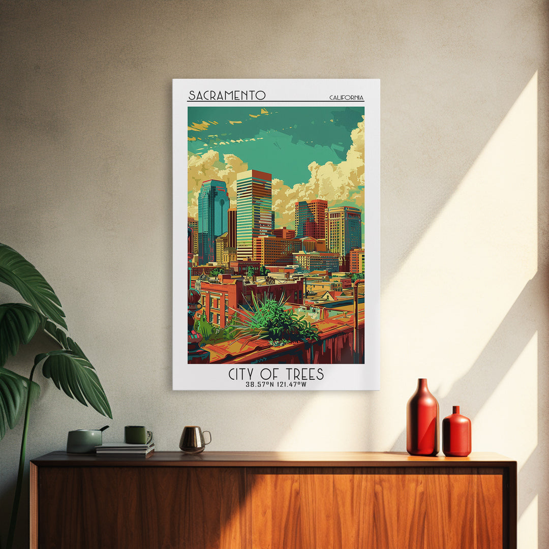 Sacramento Travel Poster, Framed Canvas Print, Travel Wall Art, City Wall Art, Wanderlust Gift, Gallery Wall Set, City Travel Poster