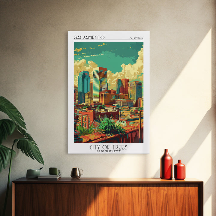 Sacramento Travel Poster, Framed Canvas Print, Travel Wall Art, City Wall Art, Wanderlust Gift, Gallery Wall Set, City Travel Poster
