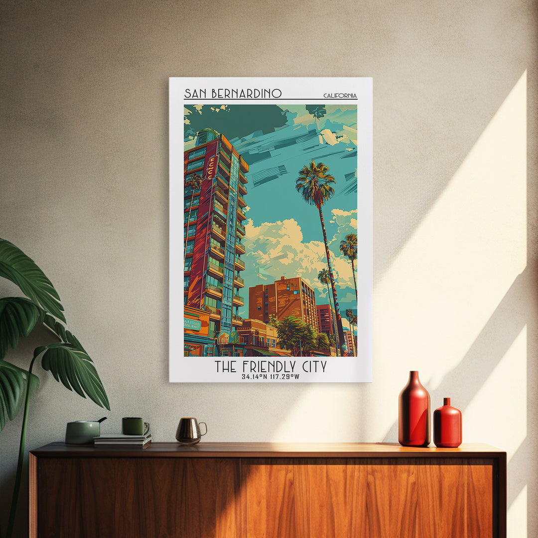 San Bernardino Travel Poster, Canvas Print, Travel Wall Decor, Minimalist Poster, City Illustration, Home Decor, Retro Travel Poster