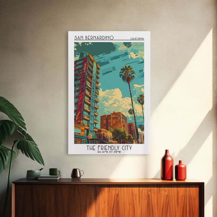 San Bernardino Travel Poster, Canvas Print, Travel Wall Decor, Minimalist Poster, City Illustration, Home Decor, Retro Travel Poster