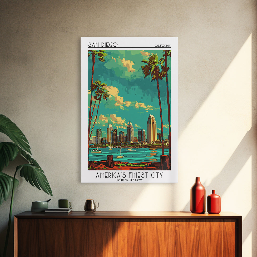 San Diego Travel Poster, Framed Canvas Print, Retro Travel Poster, City Wall Art, Vintage Travel Art, Vintage Posters, Travel Prints